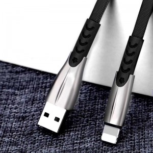 3.8A 꼰 급속 충전 플랫 아연 합금 하우징 얽힘 마이크로 USB, C 타입, iPhone 번개 충전 및 동기화 용 플렉스 벤딩 USB 데이터 케이블
