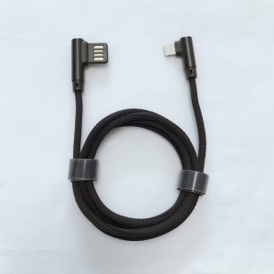 듀얼 페이스 USB 2.0 듀얼 직각 꼰 빠른 충전 라운드 알루미늄 하우징 USB USB, C 타입, iPhone 번개 충전 및 동기화 용 USB 데이터 케이블